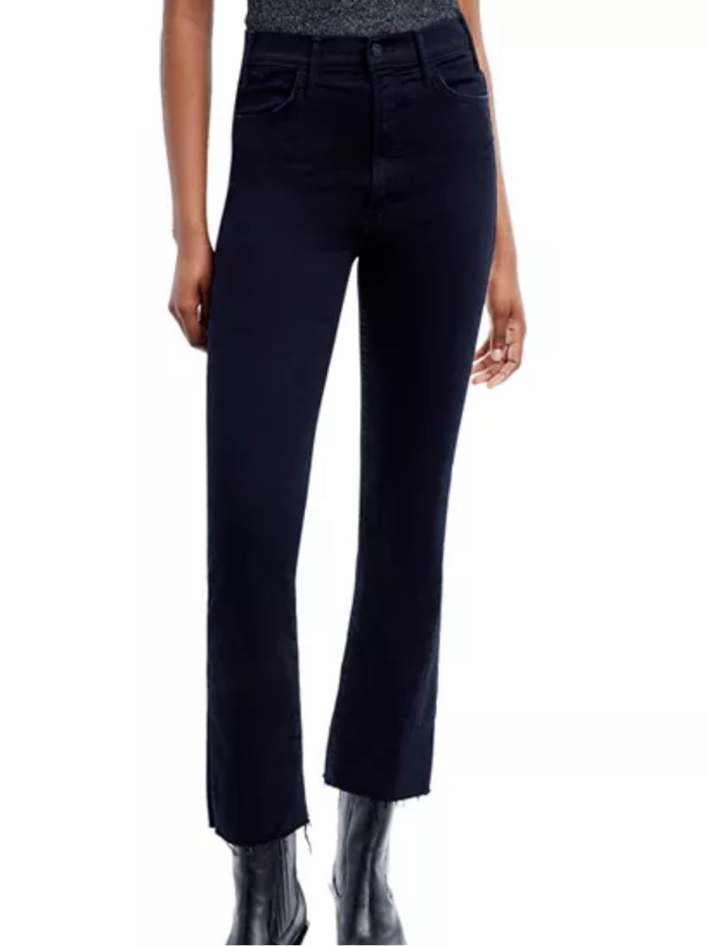 MOTHER Best Seller Hustler Ankle Fray Black High-Rise Flare Jeans